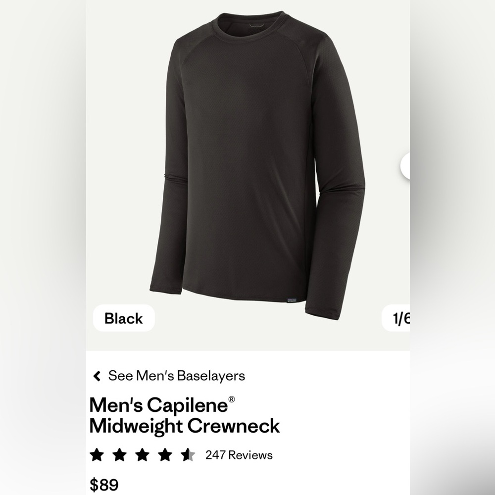 Patagonia Men's Black Capilene Baselayer